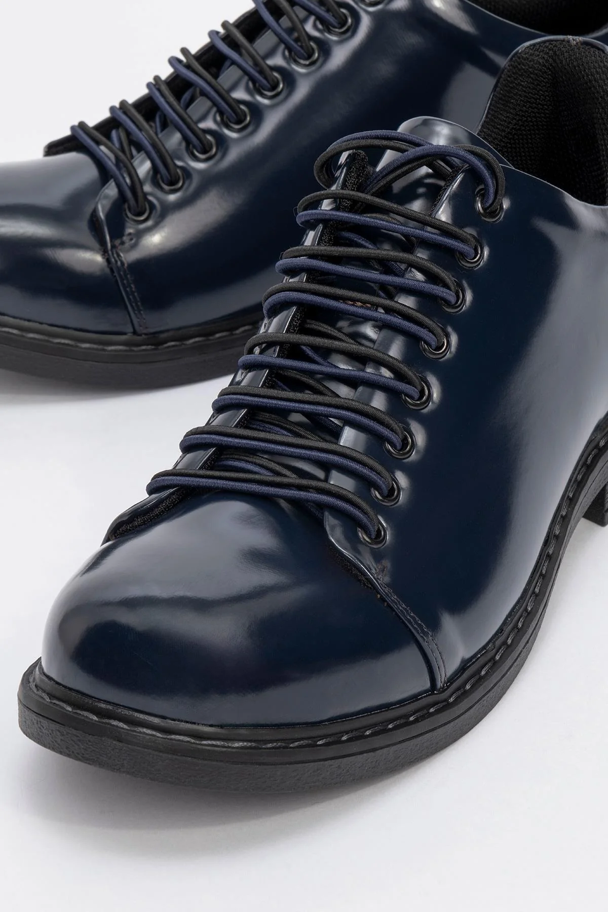 Festy - Navy Patent Elastic Lace-Up Casual Shoe (Women) - Image 3