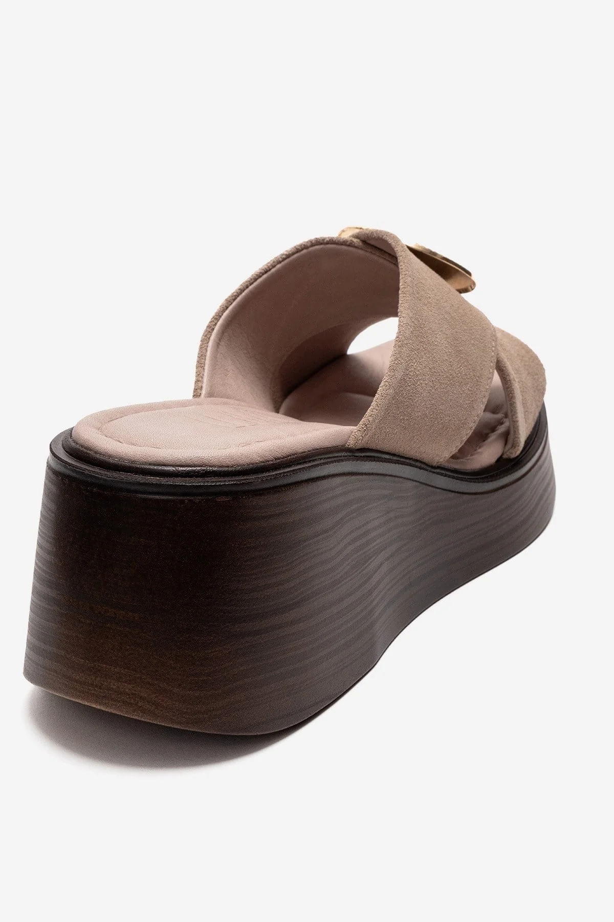 FIANNA - Beige Genuine Leather Buckled Cross-Strap Wedge Heel Slide (Women) - Image 5