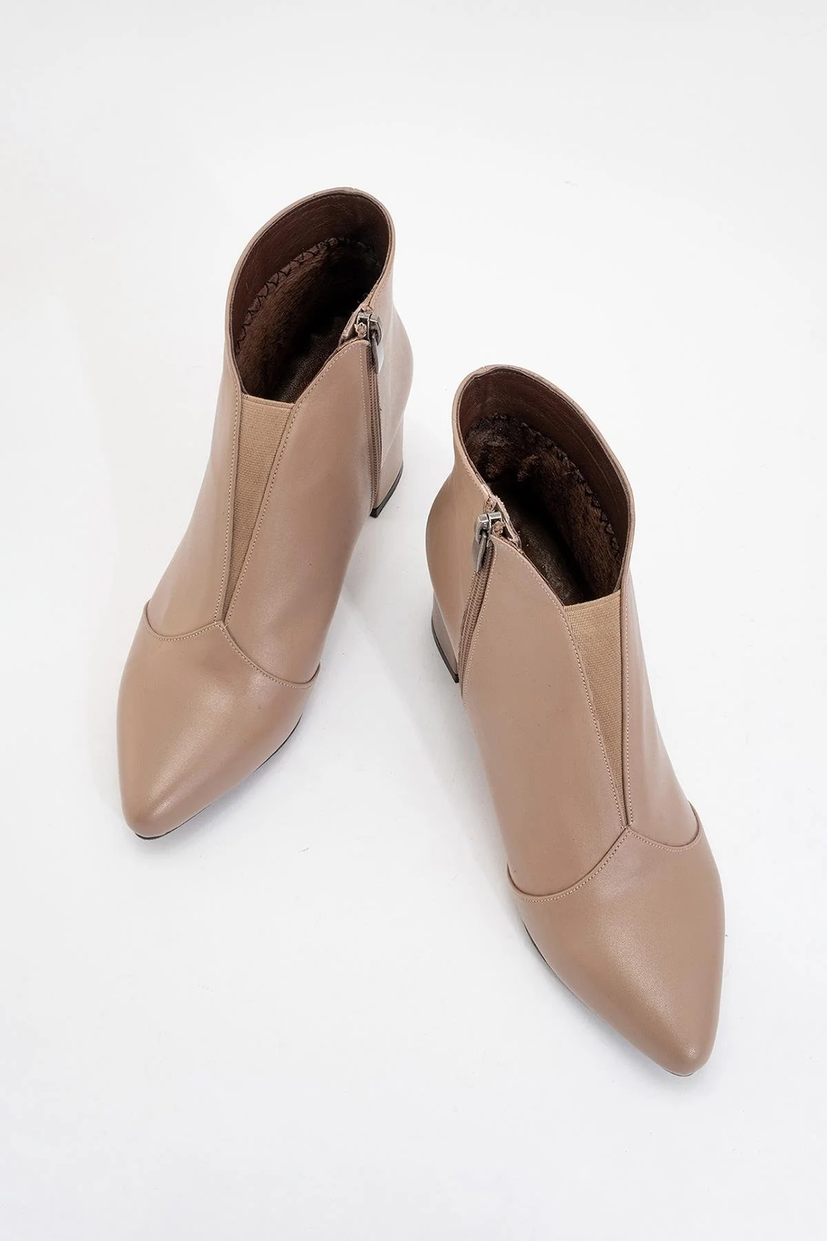 Finda Dark Beige Leather Block‑Heel Boot (Women) - Image 2