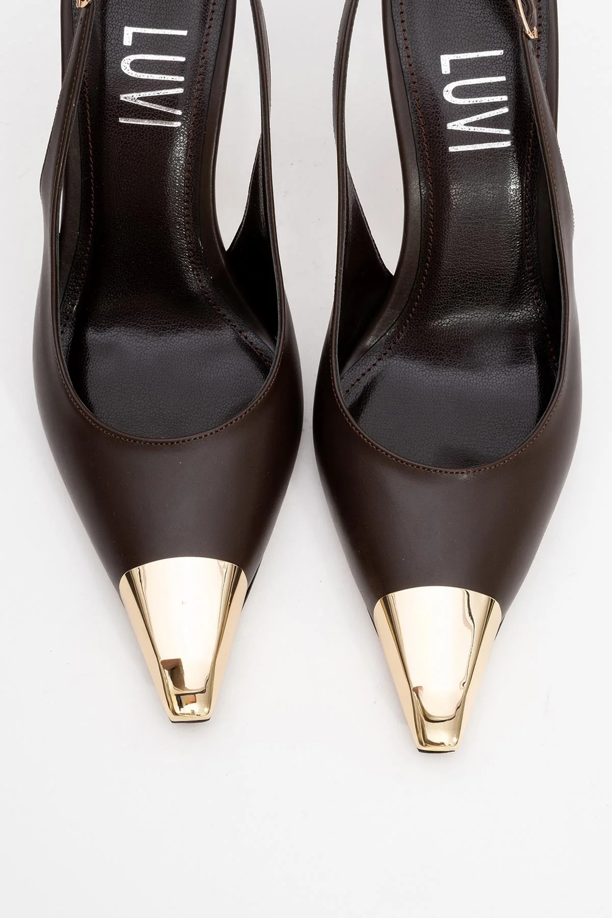 Flare - Brown Gold Detail Heeled Shoe (Women) - Image 2