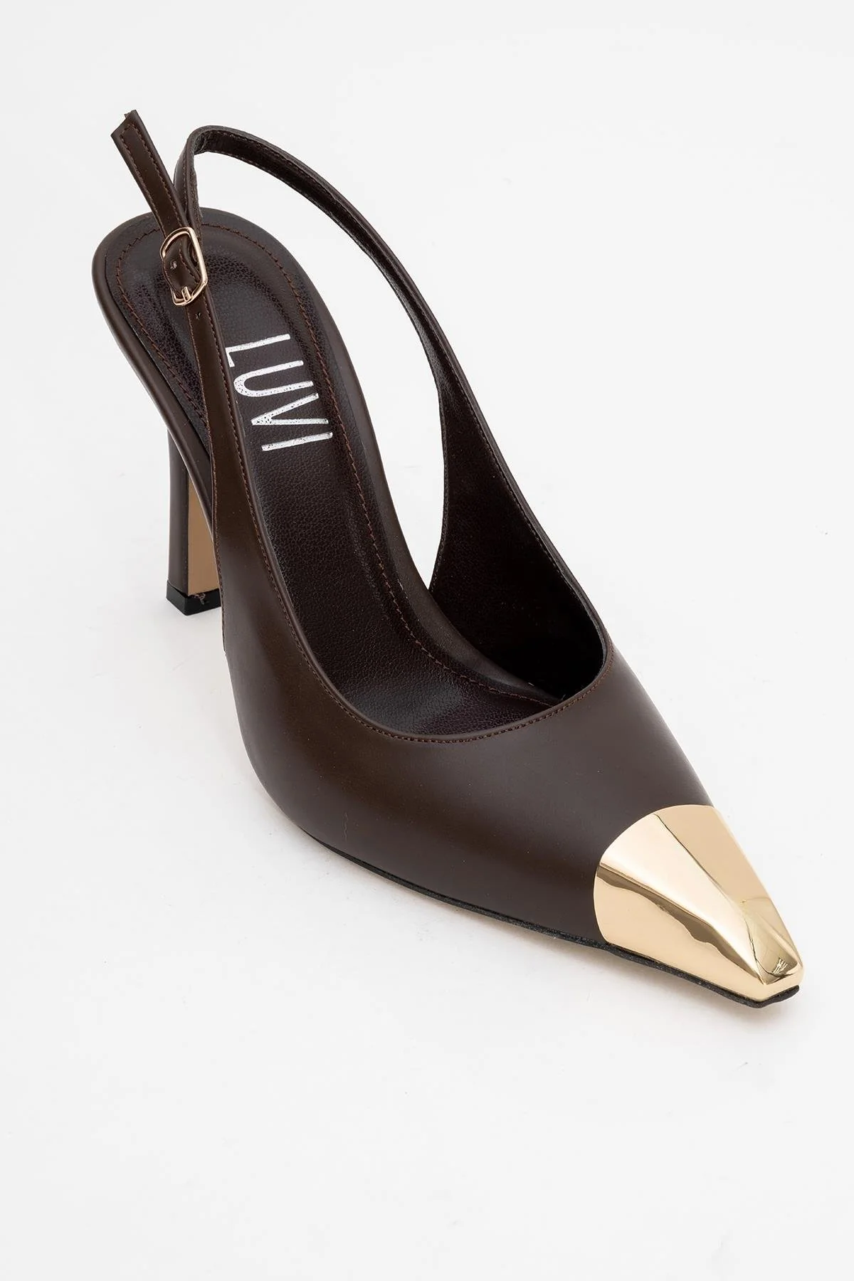 Flare - Brown Gold Detail Heeled Shoe (Women) - Image 3