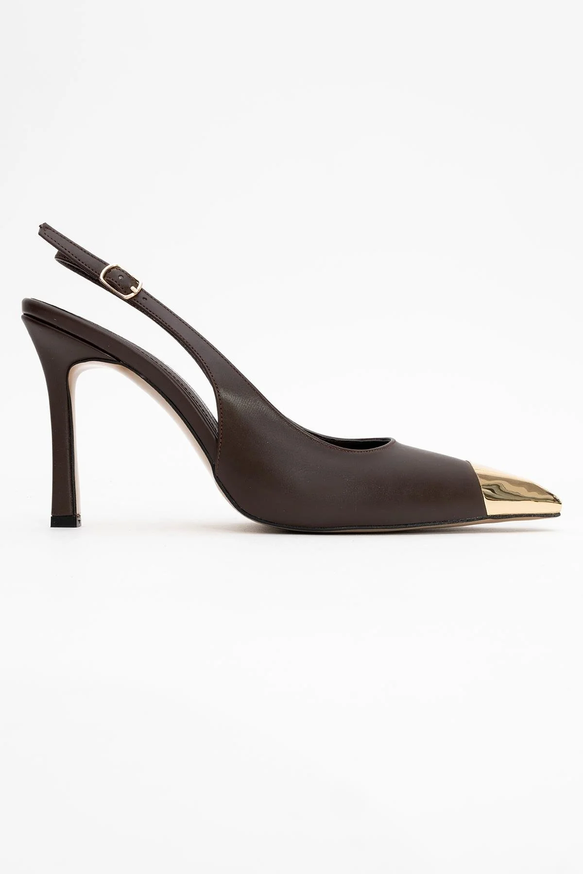 Flare - Brown Gold Detail Heeled Shoe (Women) - Image 6