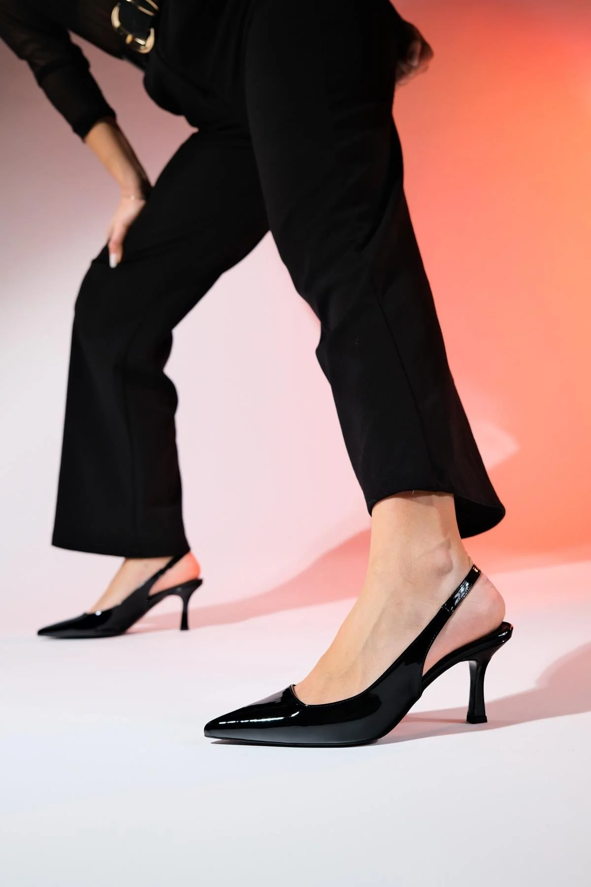 Flem - Black Patent Pointed Toe Backless Stiletto Pump (Women) - Image 5