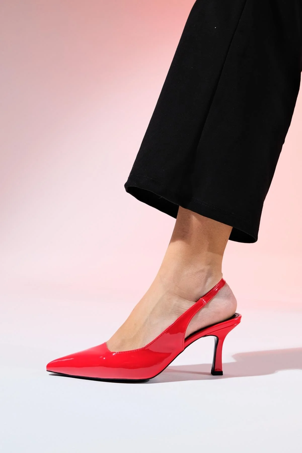 Flem - Red Patent Pointed Toe Backless Stiletto Pump (Women) - Image 2