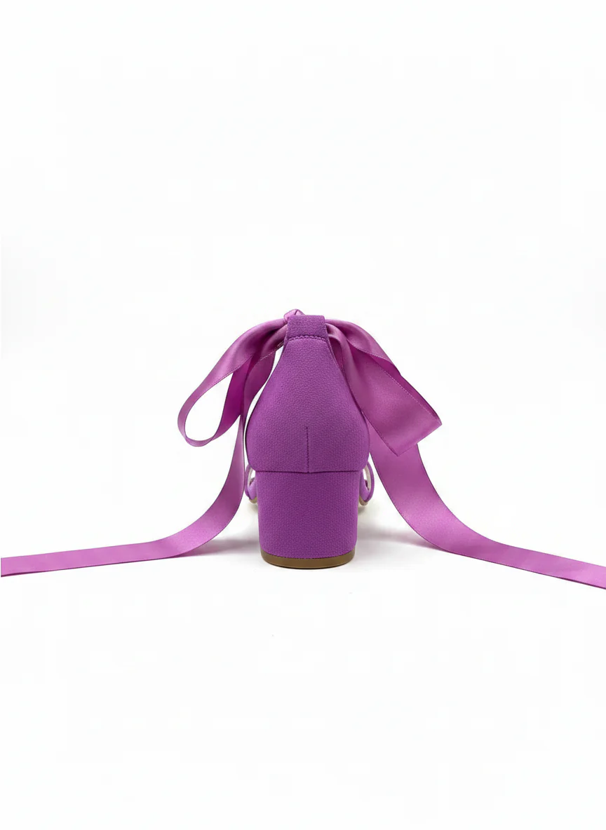 Rova Fuchsia Suede Satin Ribbon Ankle Strap Block Heel Sandal - Image 3