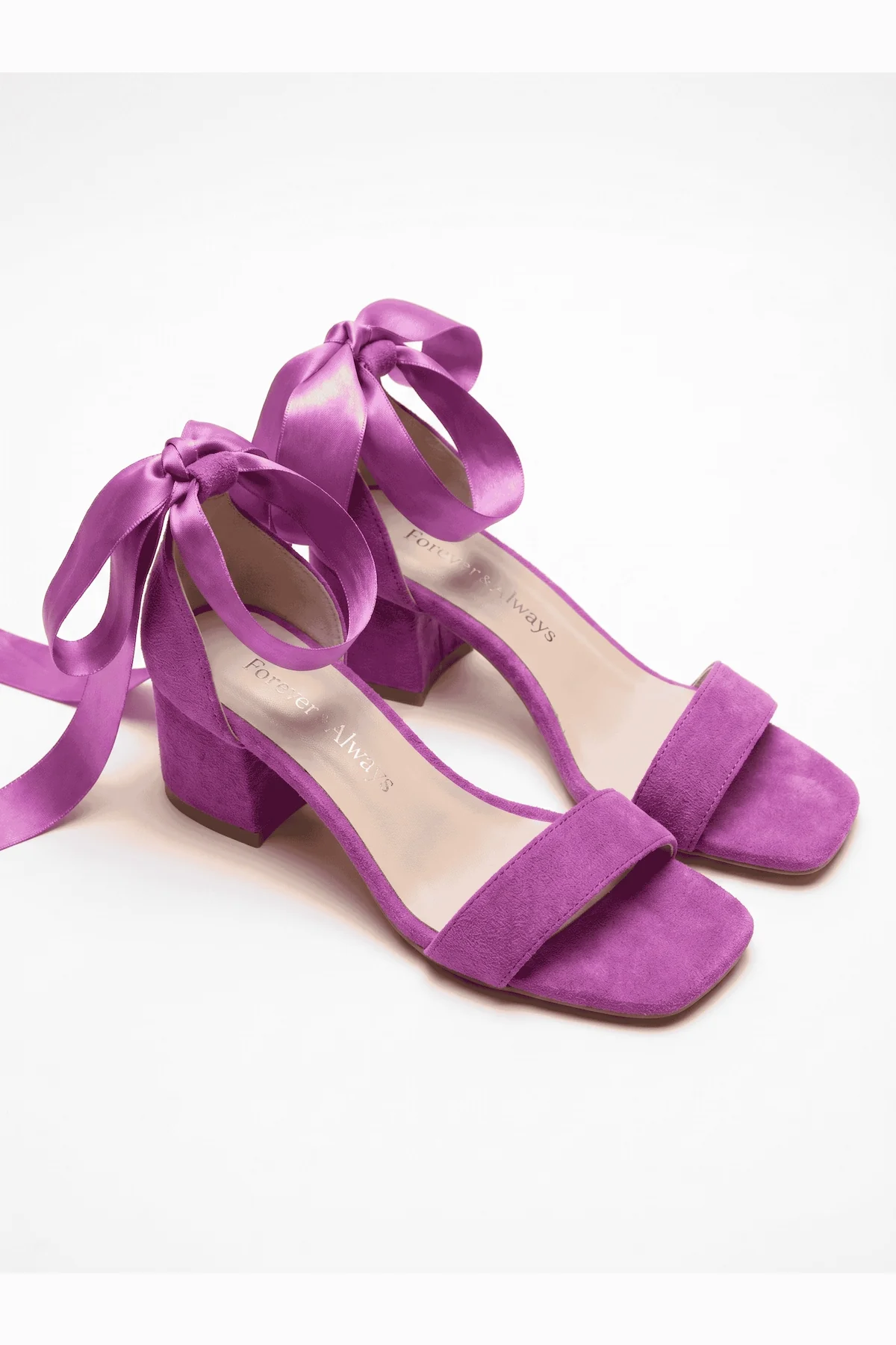 Rova Fuchsia Suede Satin Ribbon Ankle Strap Block Heel Sandal - Image 4