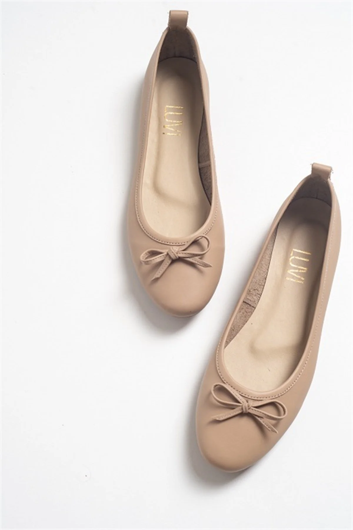 Florence - Cream Beige Leather Ballerina Flats - Image 4