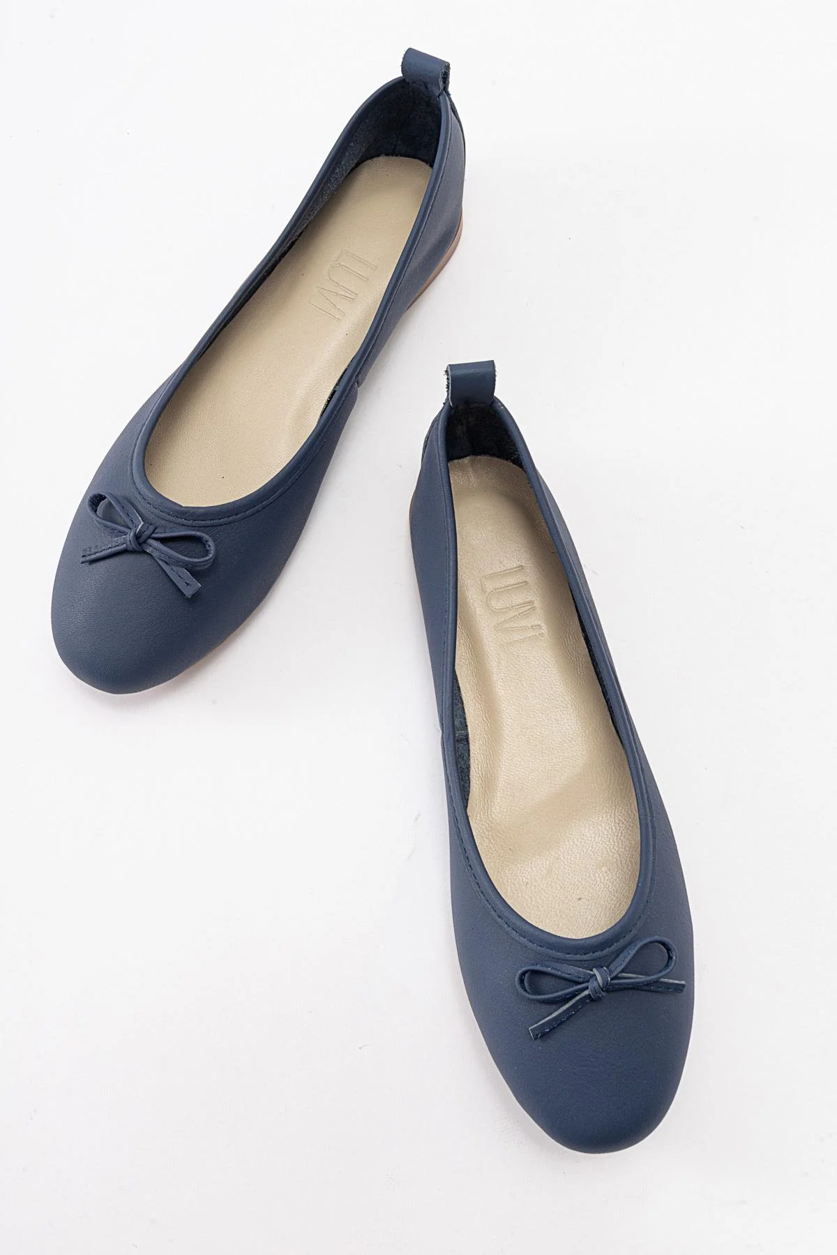 Florence - Navy Blue Leather Ballerina Flats - Image 3