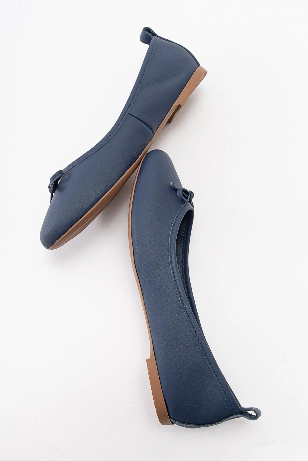 Florence - Navy Blue Leather Ballerina Flats - Image 4