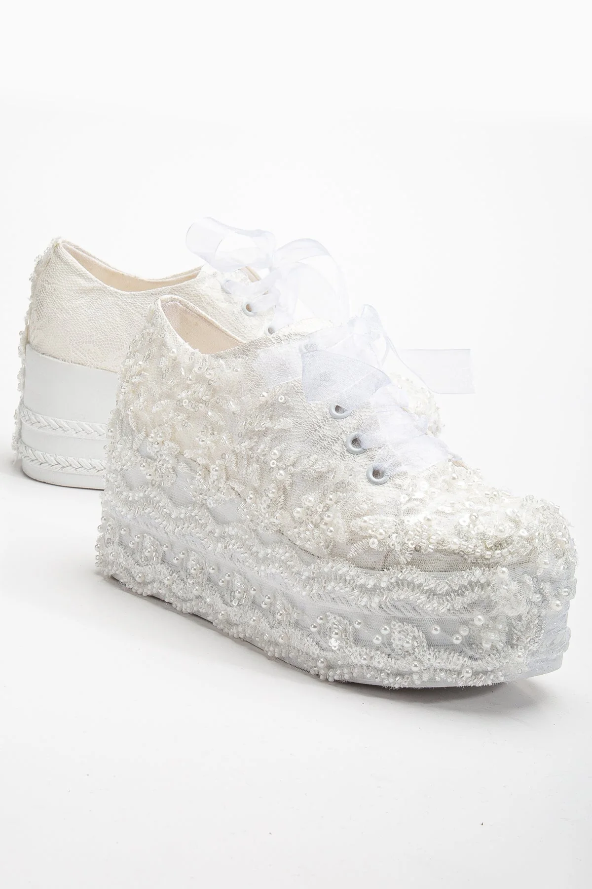 Florette - Ivory Lace Platform Bridal Sneakers - Image 3