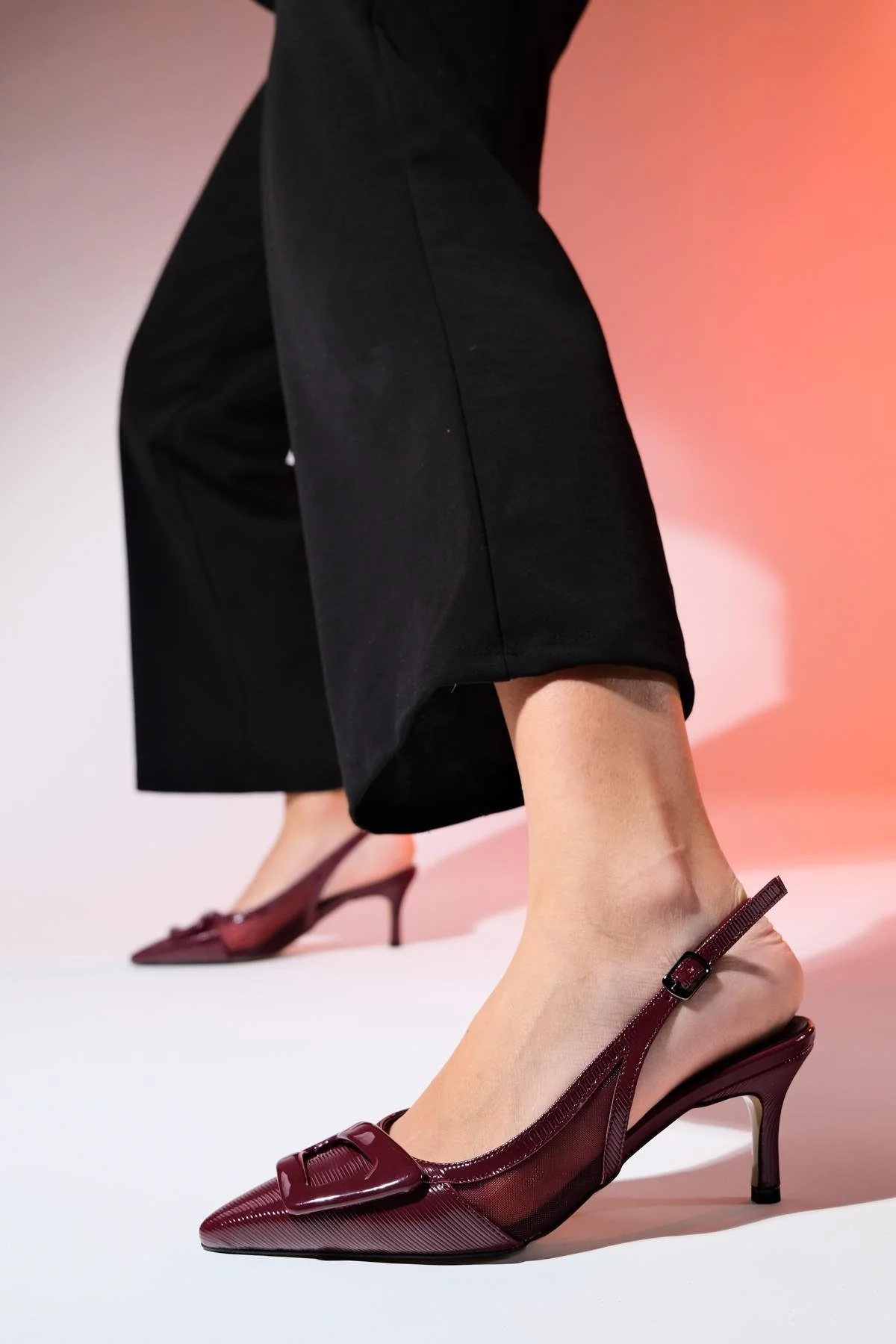 Foley - Burgundy Patent Striped Pointed Toe Backless Stiletto Pump (Women) - Image 2