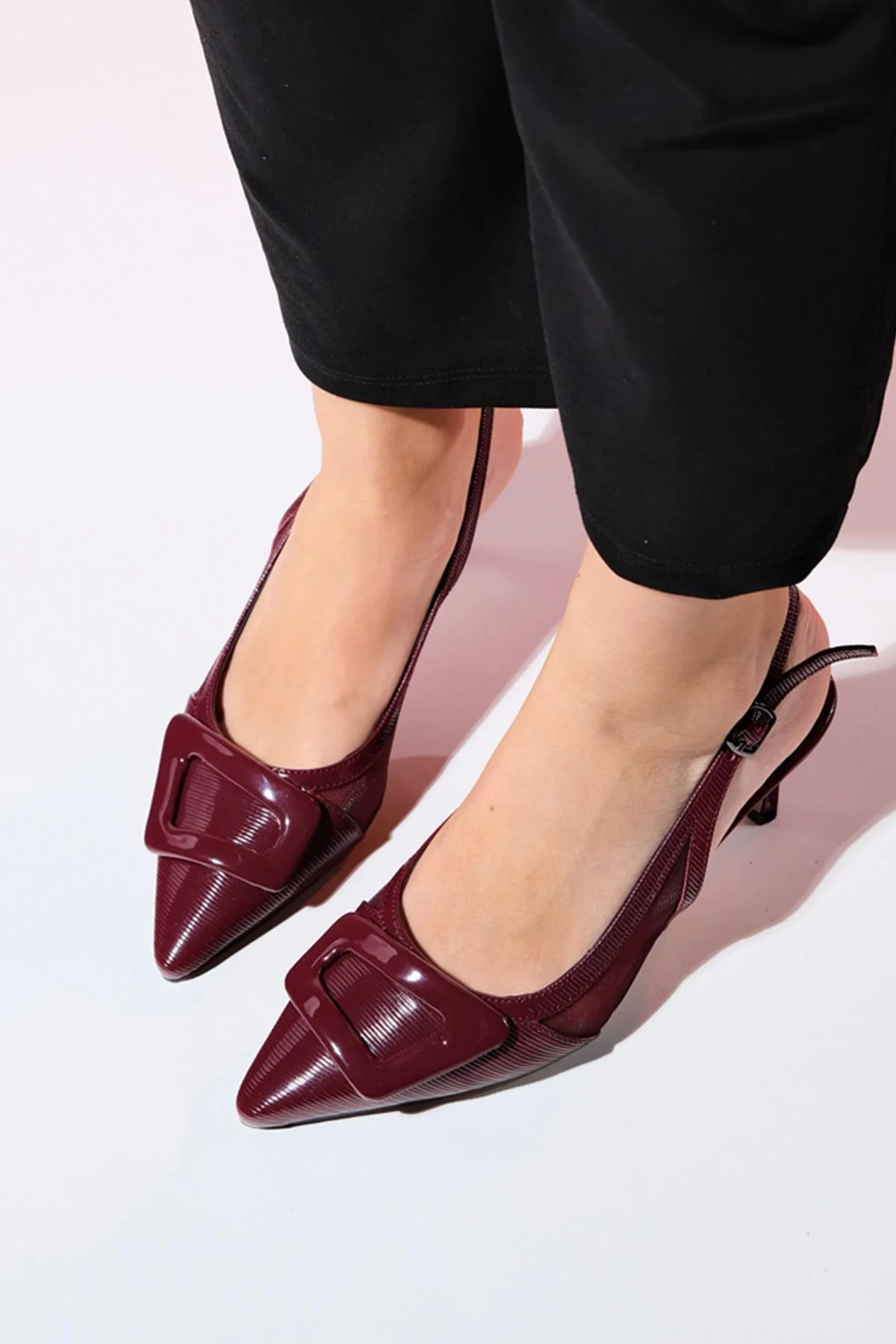 Foley - Burgundy Patent Striped Pointed Toe Backless Stiletto Pump (Women) - Image 4