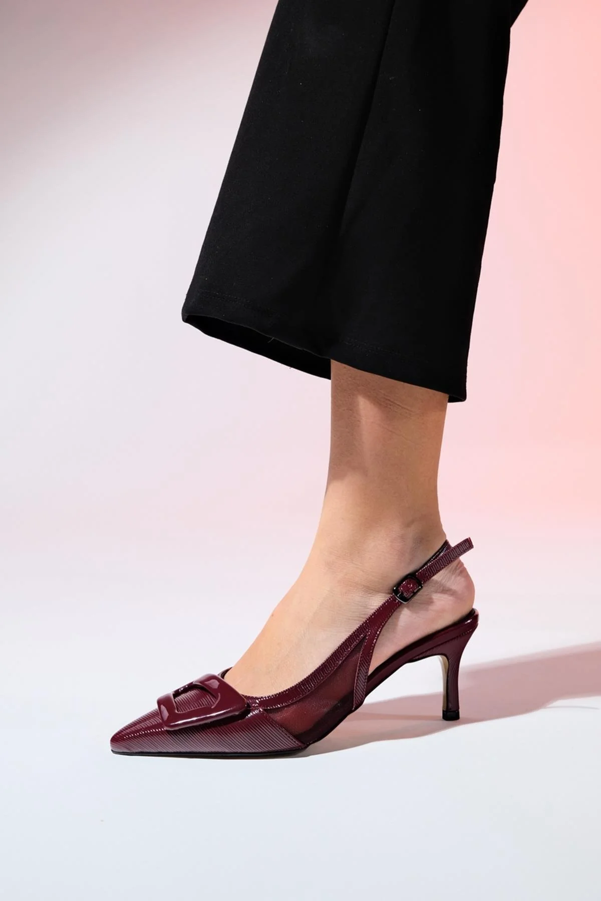 Foley - Burgundy Patent Striped Pointed Toe Backless Stiletto Pump (Women) - Image 5