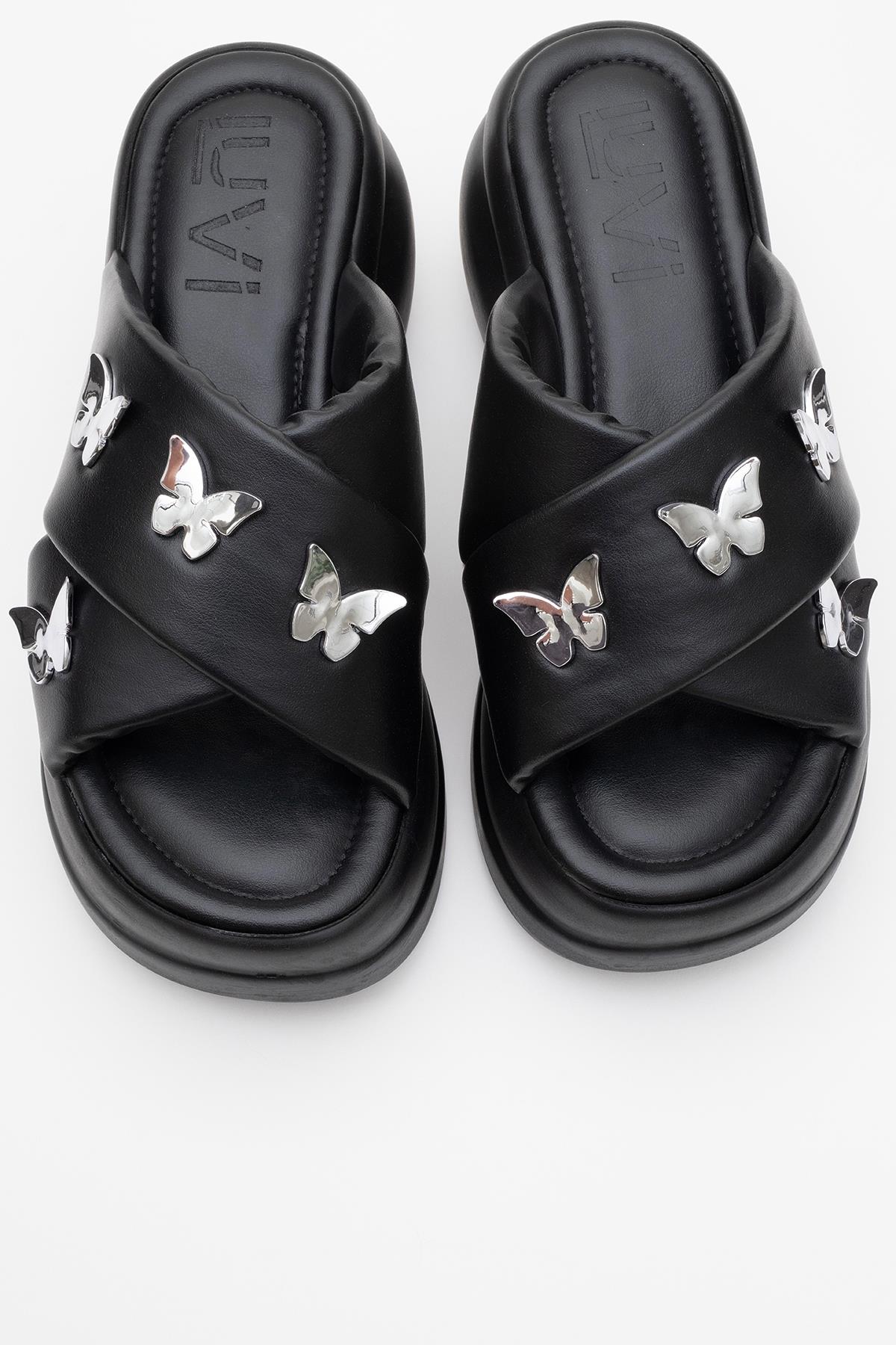 Force Black Butterfly‑Buckle Platform Slide (Women) - Image 2