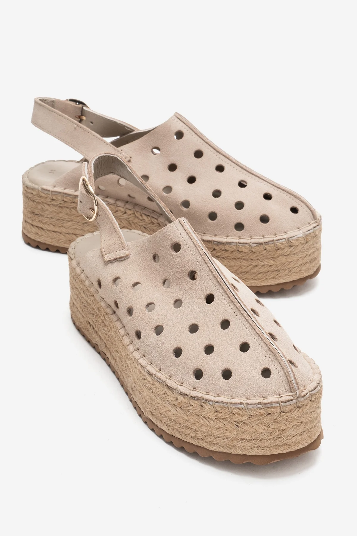 FRAGA - Beige Genuine Suede Leather Woven Platform Sandal (Women)