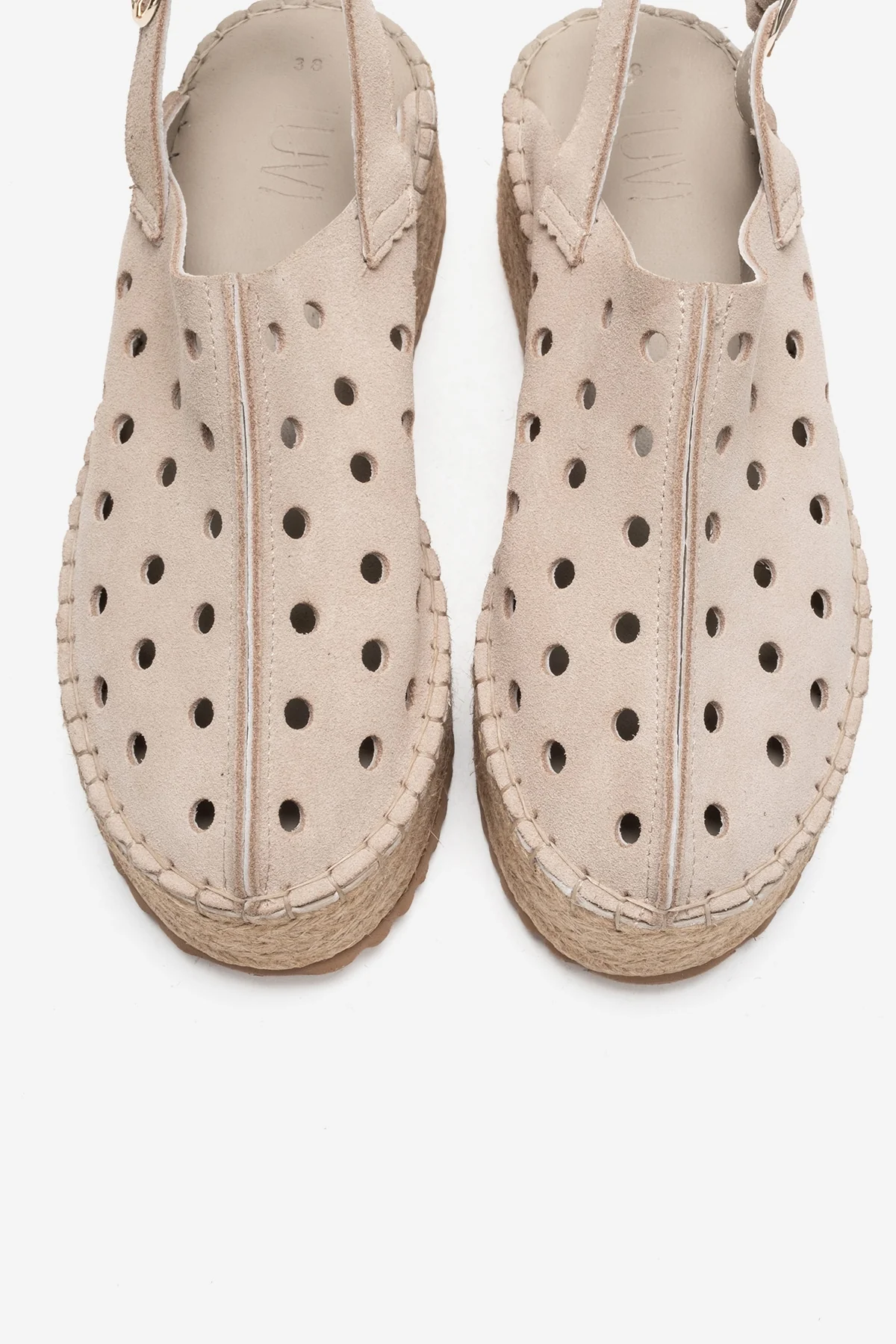 FRAGA - Beige Genuine Suede Leather Woven Platform Sandal (Women) - Image 2