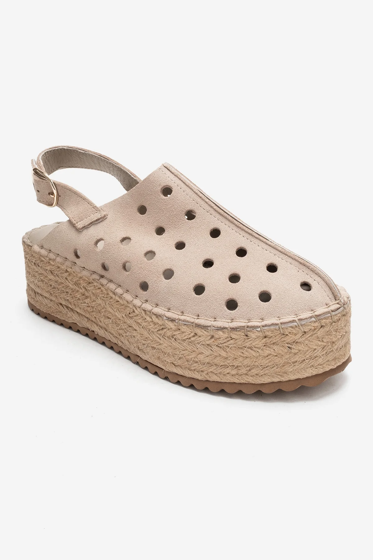 FRAGA - Beige Genuine Suede Leather Woven Platform Sandal (Women) - Image 3