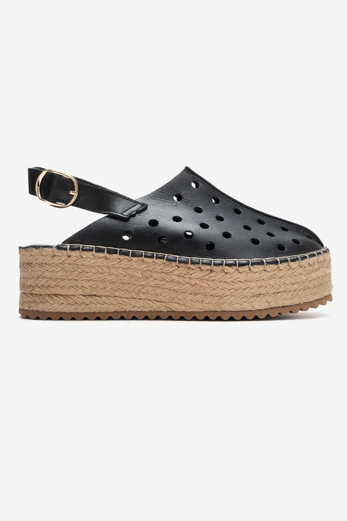 FRAGA - Black Genuine Leather Woven Platform Sandal (Women) - Image 6