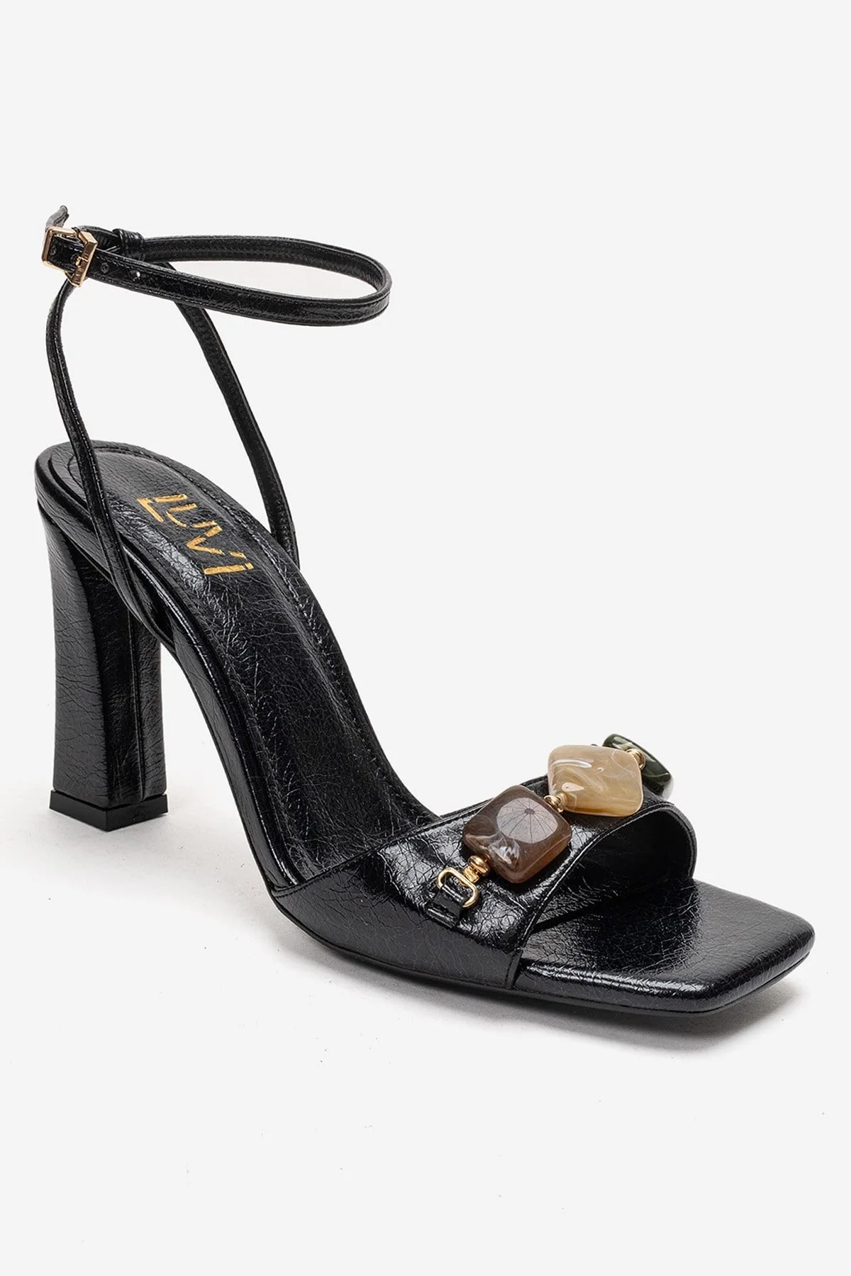 Franca - Black Genuine Leather Block Heel Sandal (Women) - Image 3