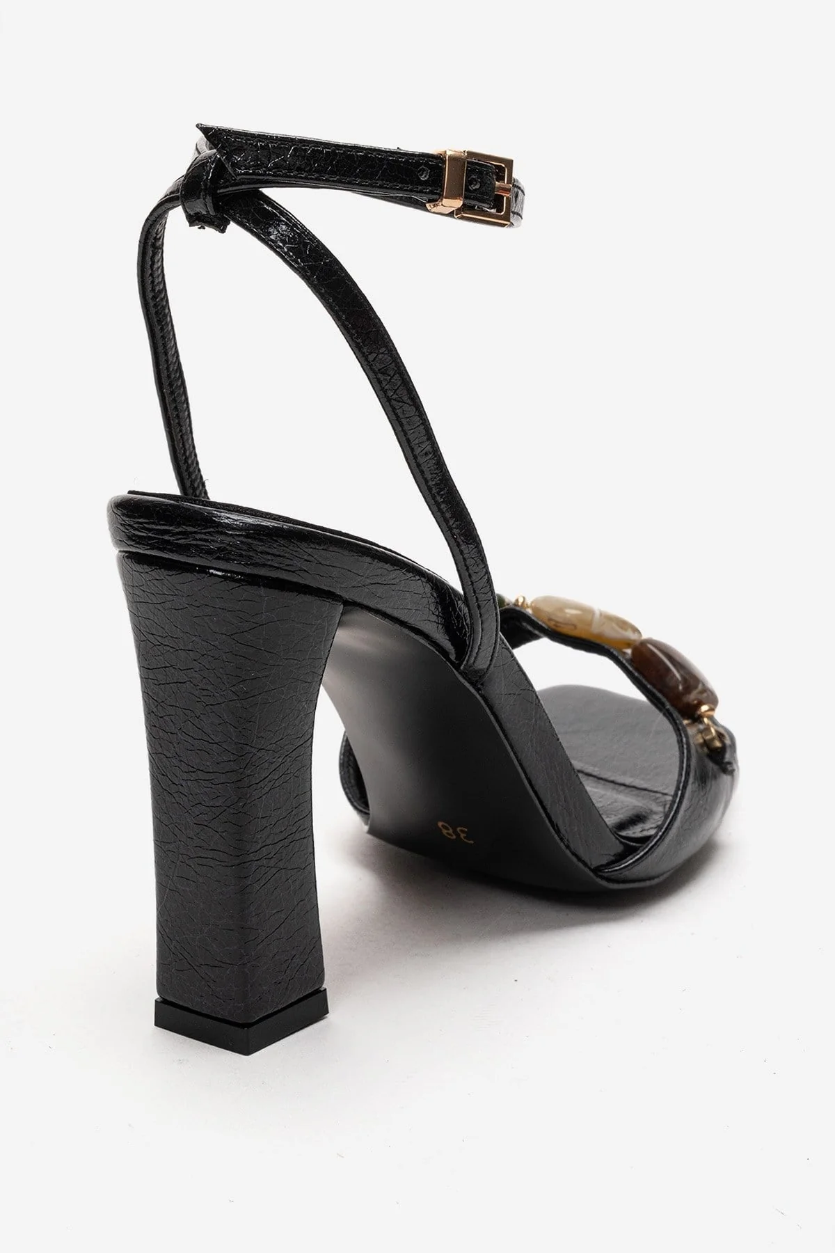 Franca - Black Genuine Leather Block Heel Sandal (Women) - Image 5