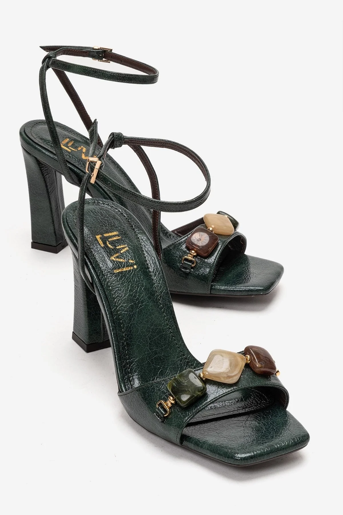 Franca - Green Genuine Leather Block Heel Sandal (Women)