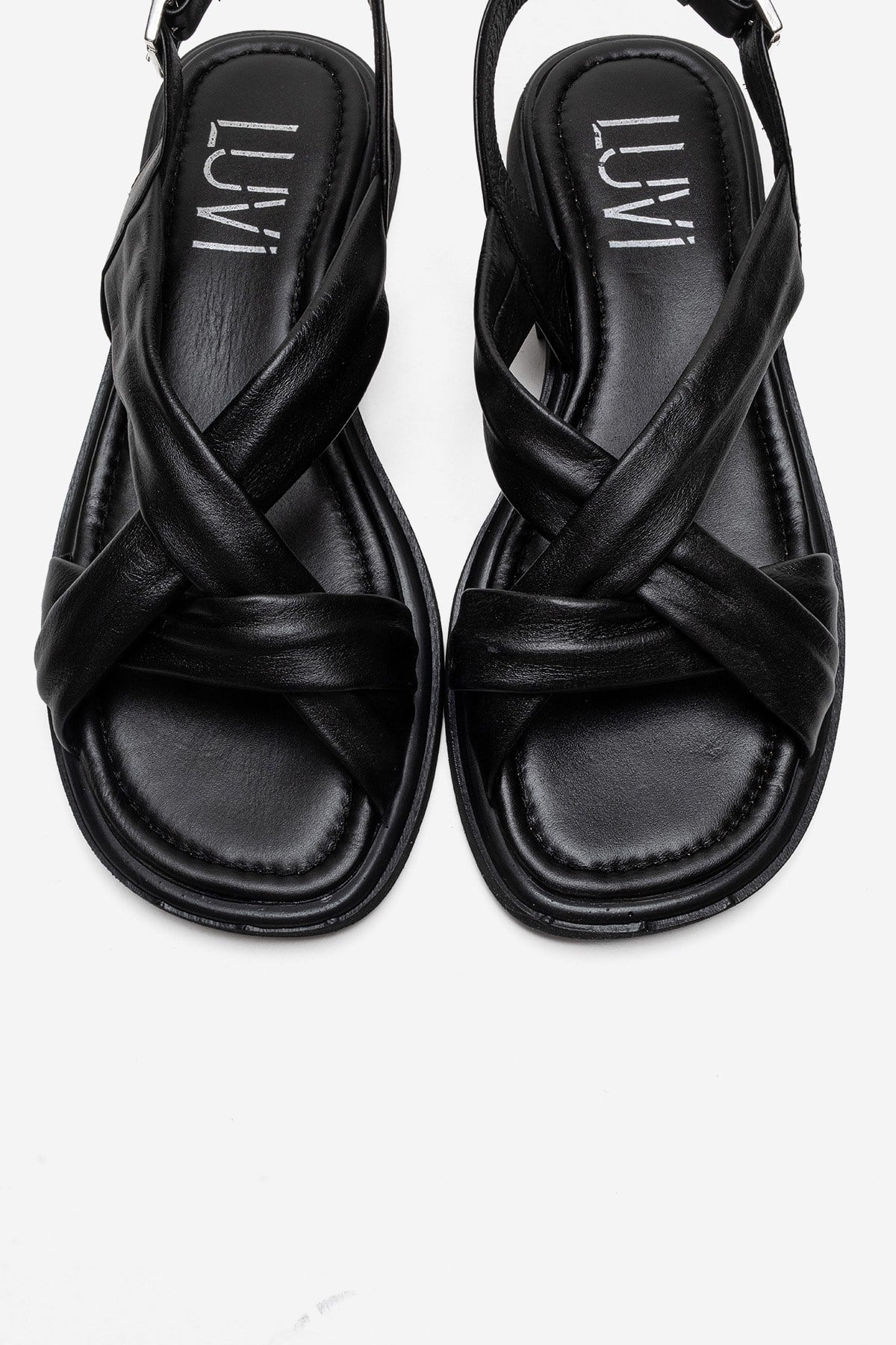 FRAND - Black Genuine Leather Crisscross Strap Sandal (Women) - Image 2