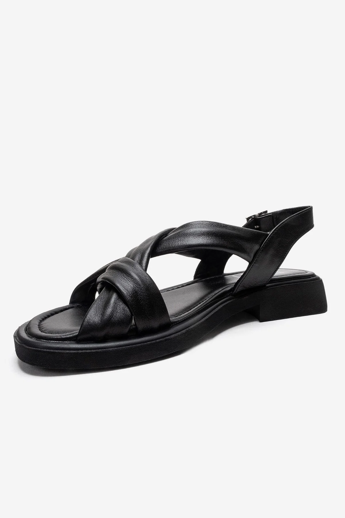 FRAND - Black Genuine Leather Crisscross Strap Sandal (Women) - Image 6