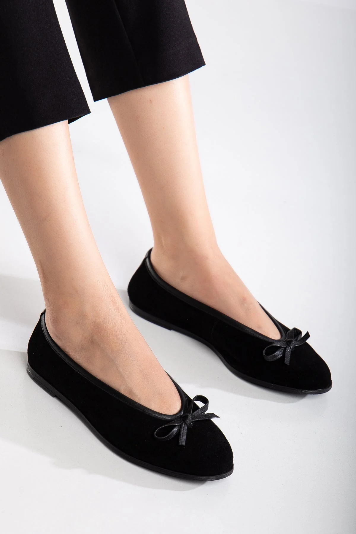 Freya - Black Suede Ballerina Flats - Image 2