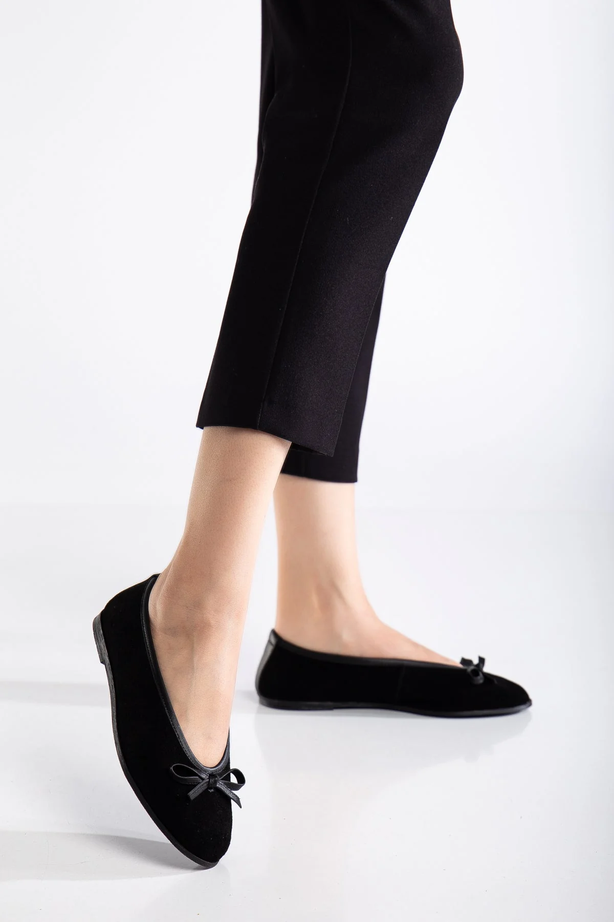 Freya - Black Suede Ballerina Flats - Image 4