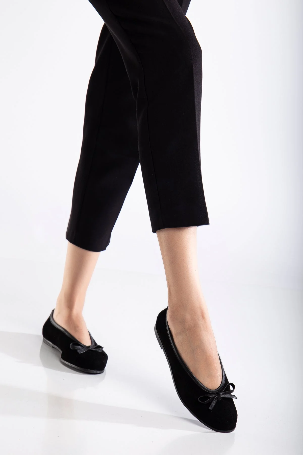 Freya - Black Suede Ballerina Flats - Image 5
