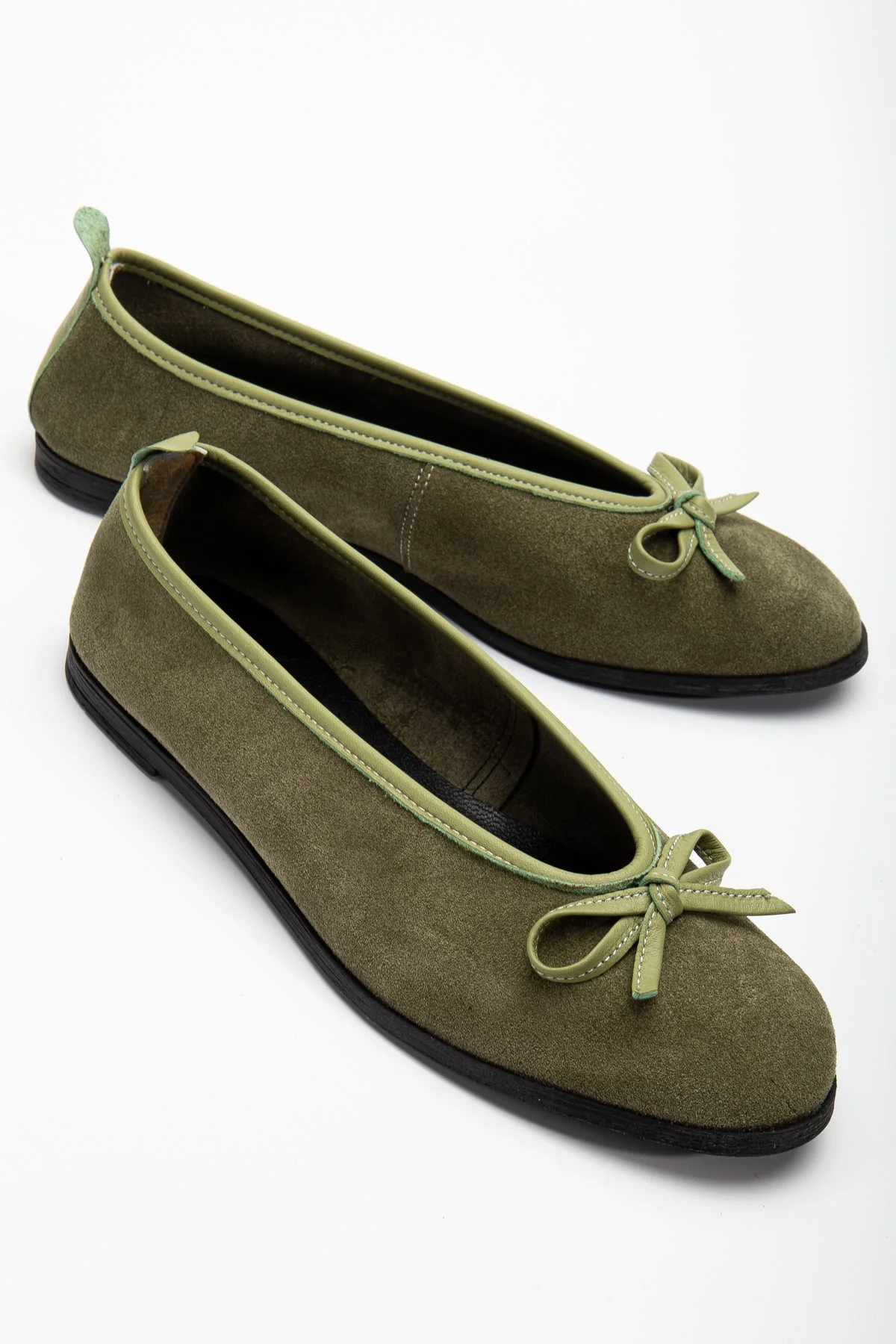 Freya - Khaki Suede Ballerina Flats
