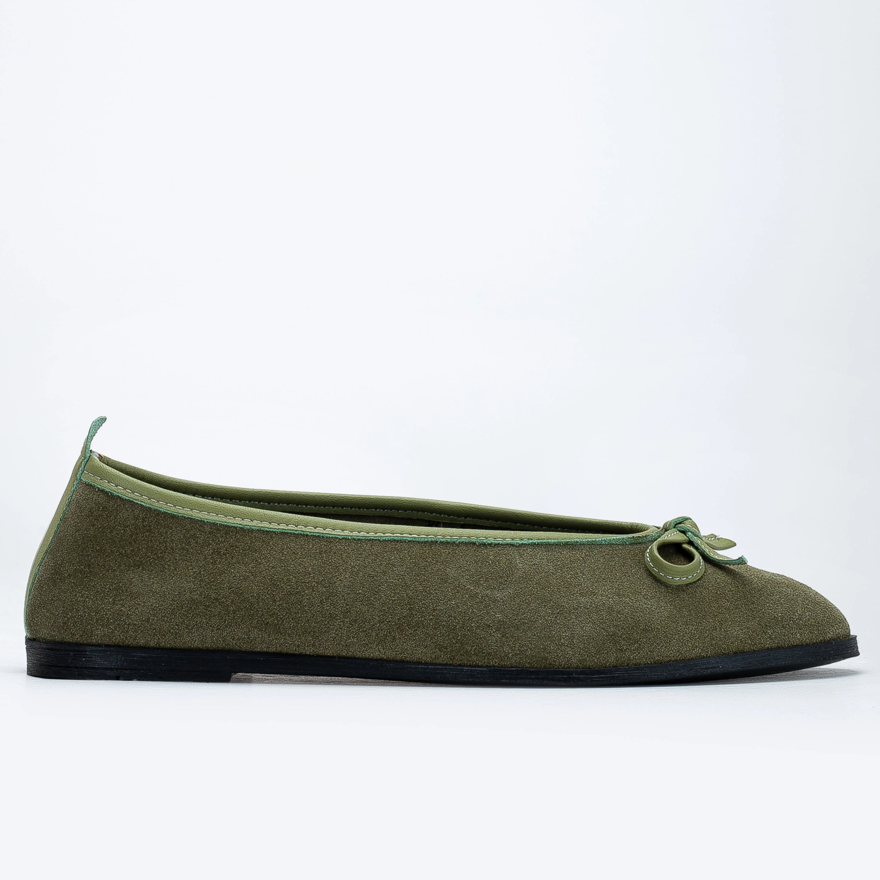 Freya - Khaki Suede Ballerina Flats - Image 2