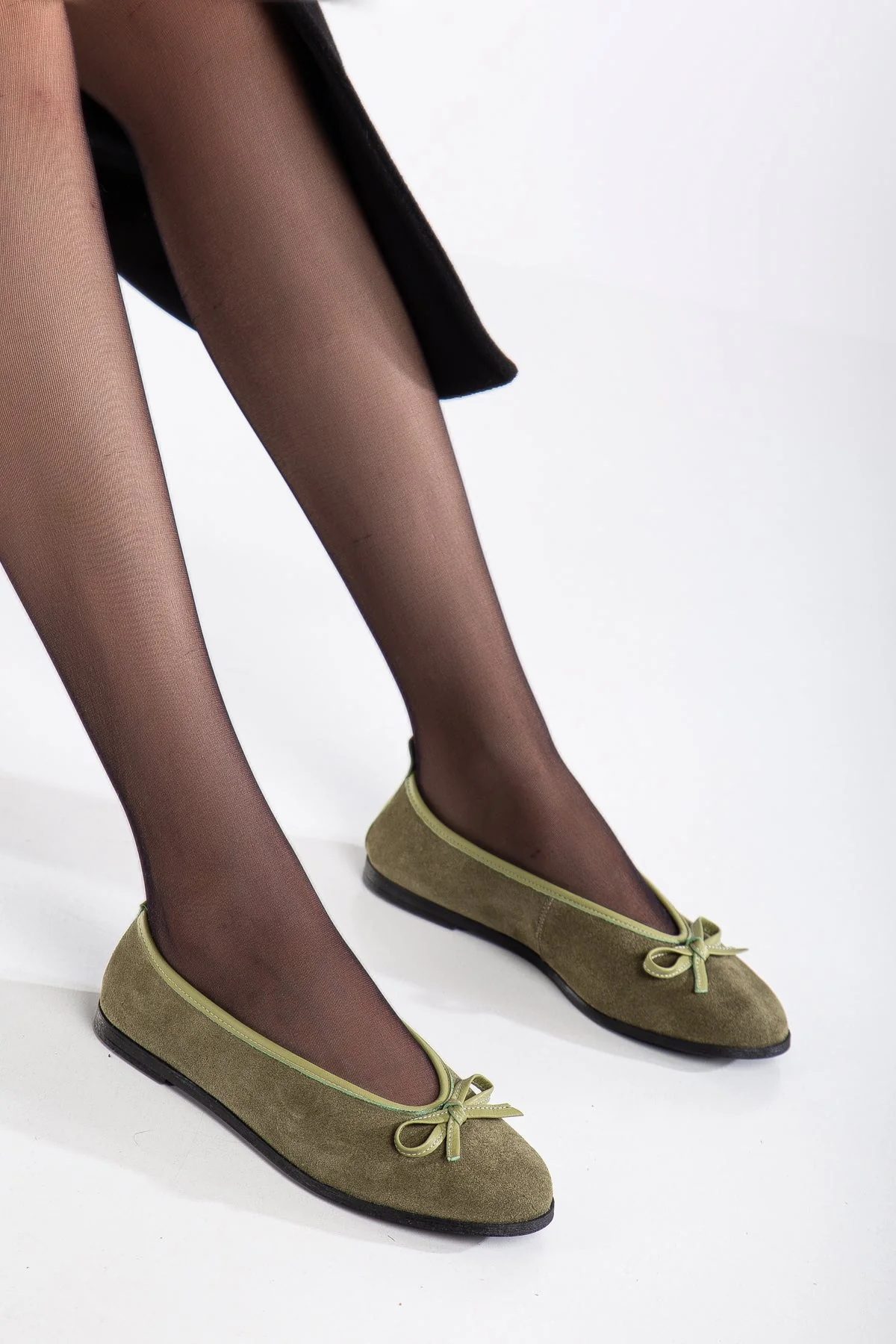 Freya - Khaki Suede Ballerina Flats - Image 4