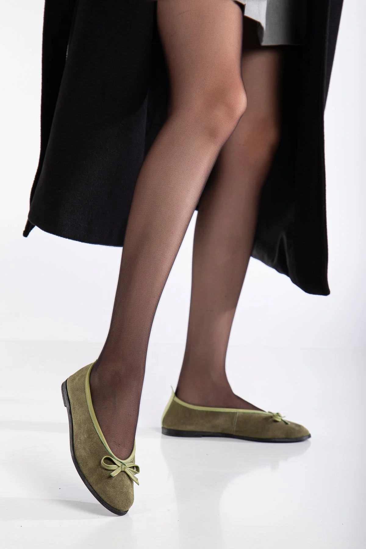 Freya - Khaki Suede Ballerina Flats - Image 5