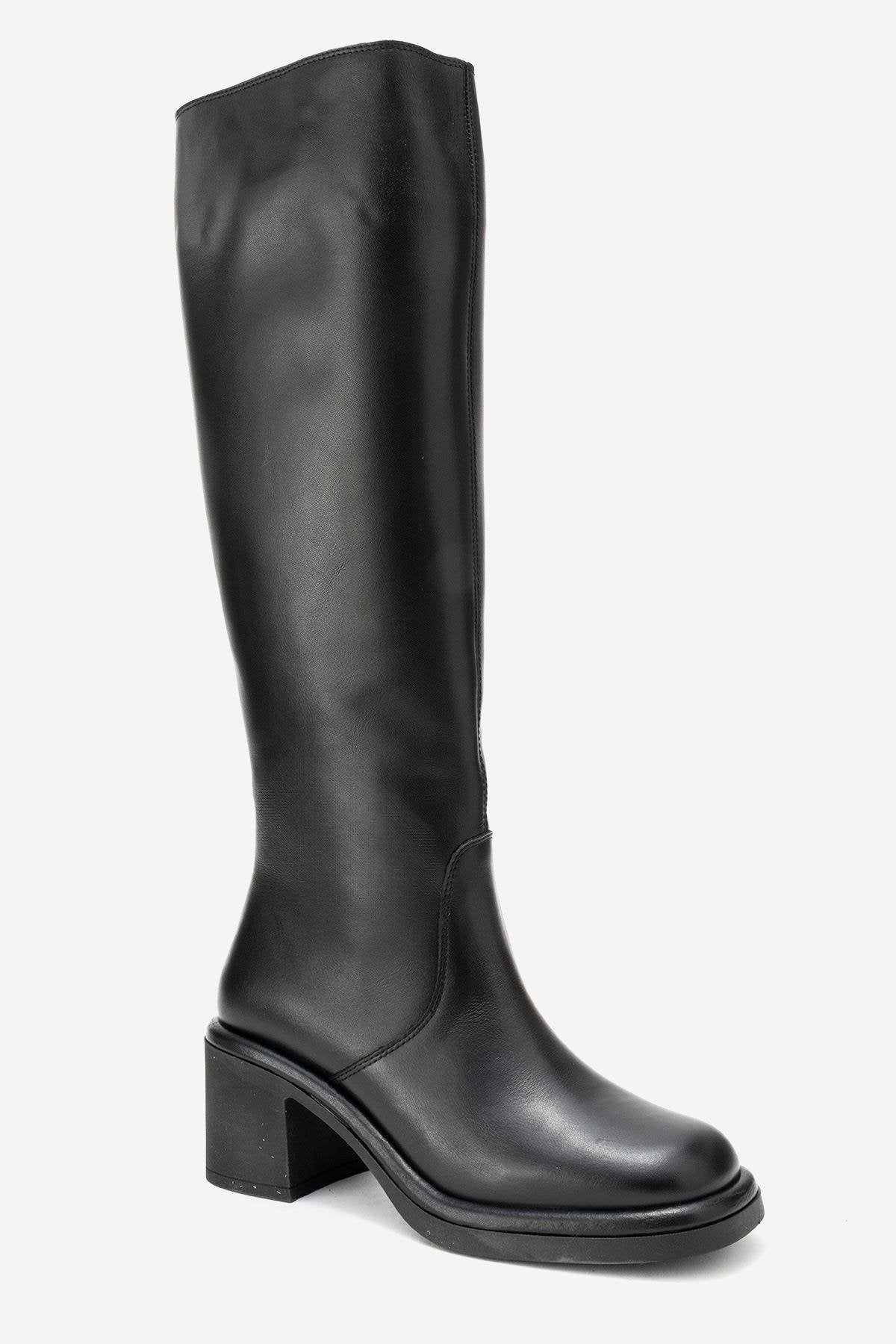 Fros - Black Genuine Leather Block Heel Knee-High Boot (Women) - Image 3