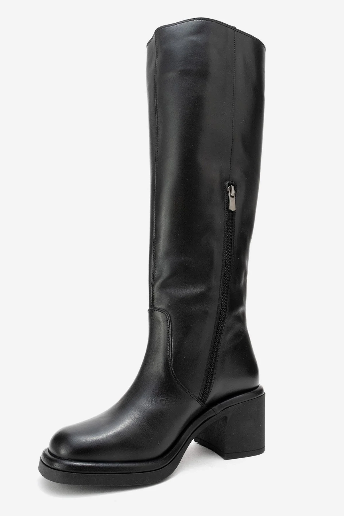 Fros - Black Genuine Leather Block Heel Knee-High Boot (Women) - Image 4