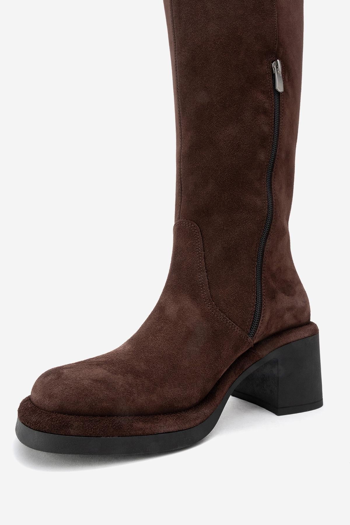 Fros - Brown Genuine Leather Block Heel Knee-High Boot (Women) - Image 4