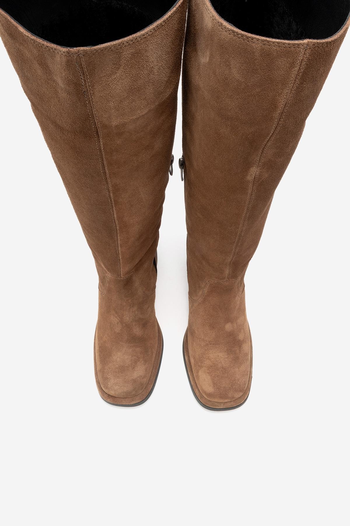 Fros - Cognac Genuine Leather Block Heel Knee-High Boot (Women) - Image 2