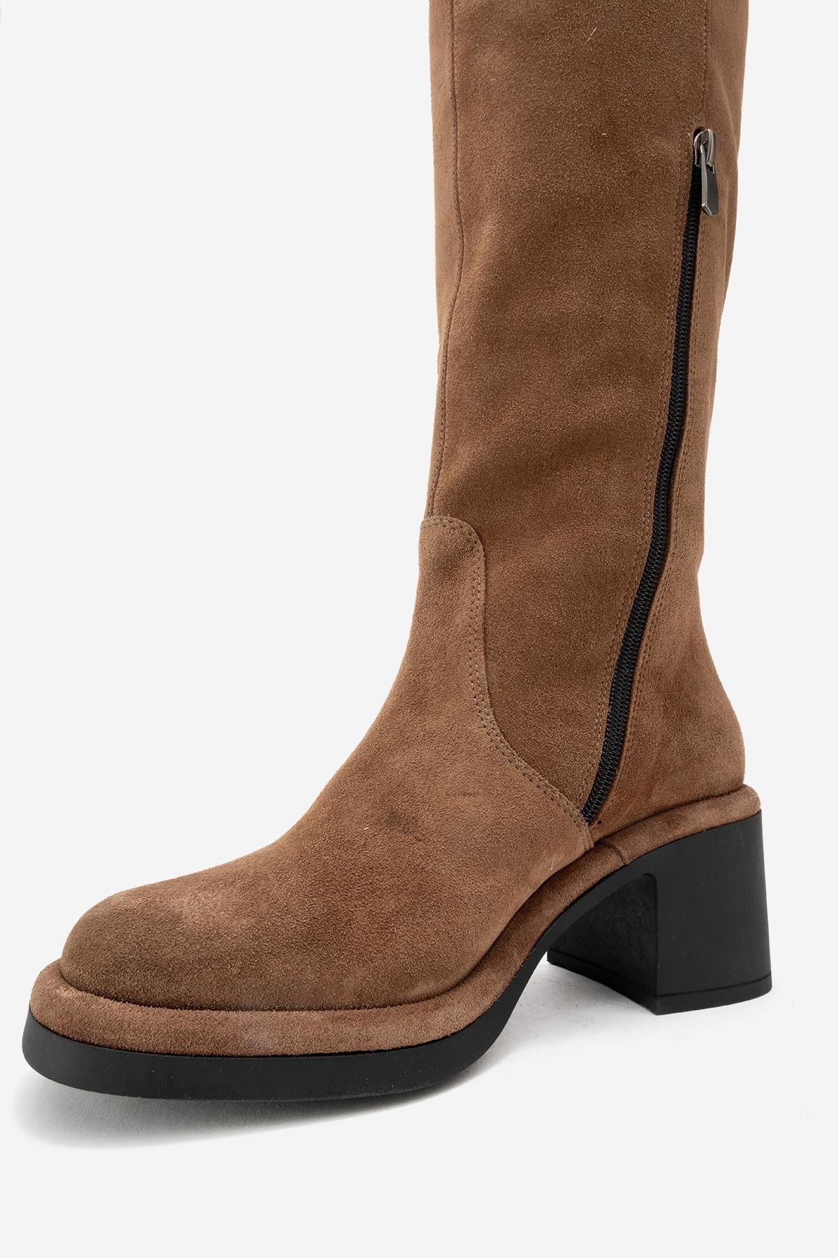 Fros - Cognac Genuine Leather Block Heel Knee-High Boot (Women) - Image 4