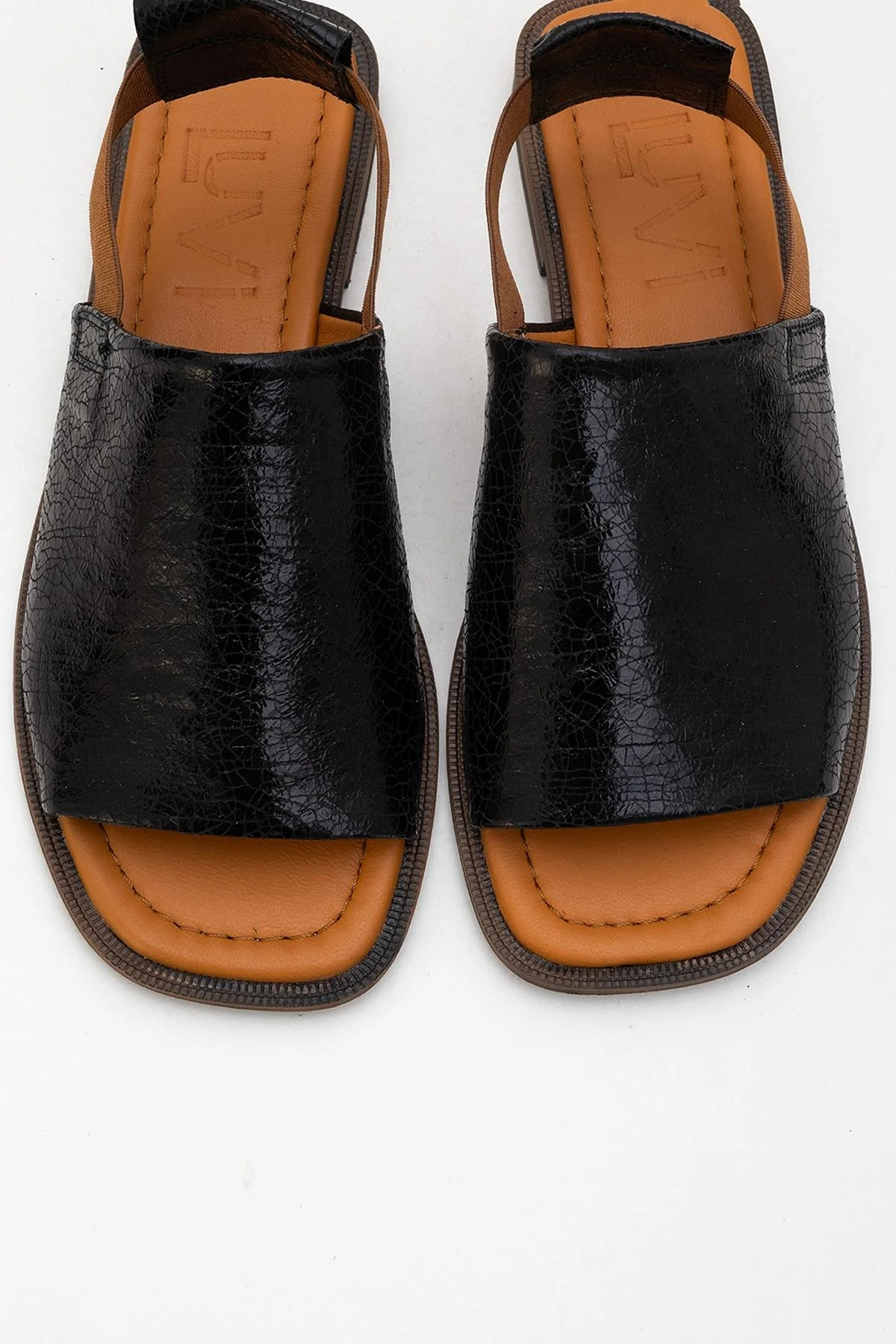 Fuela - Black Elastic Leather Sandals (Women) - Image 2