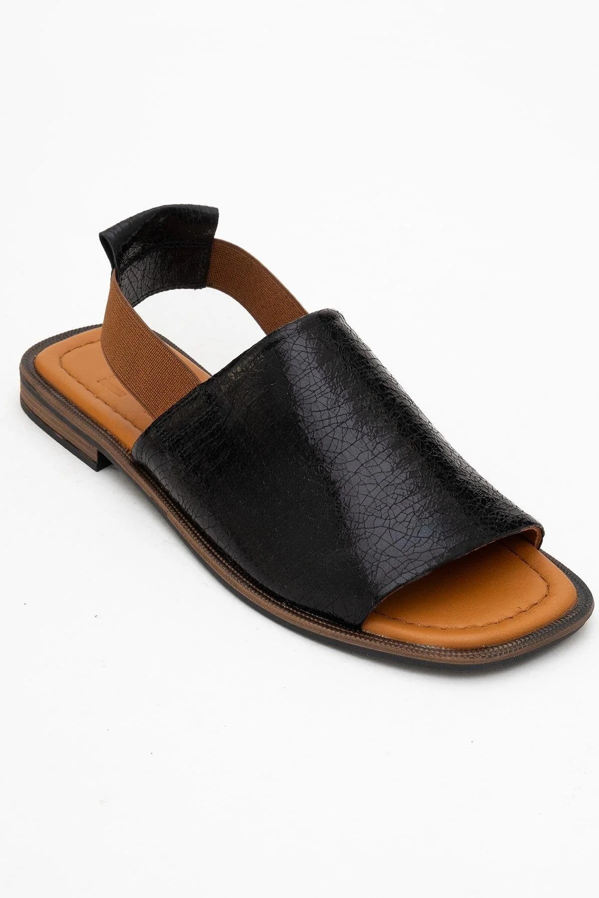Fuela - Black Elastic Leather Sandals (Women) - Image 3