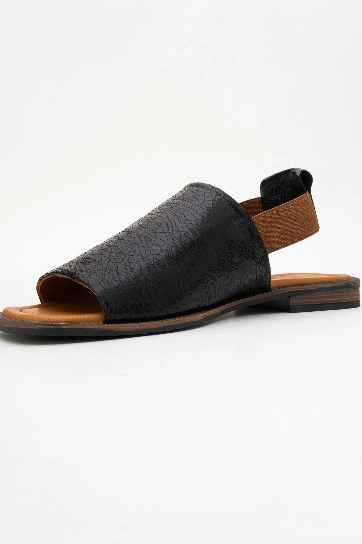 Fuela - Black Elastic Leather Sandals (Women) - Image 4