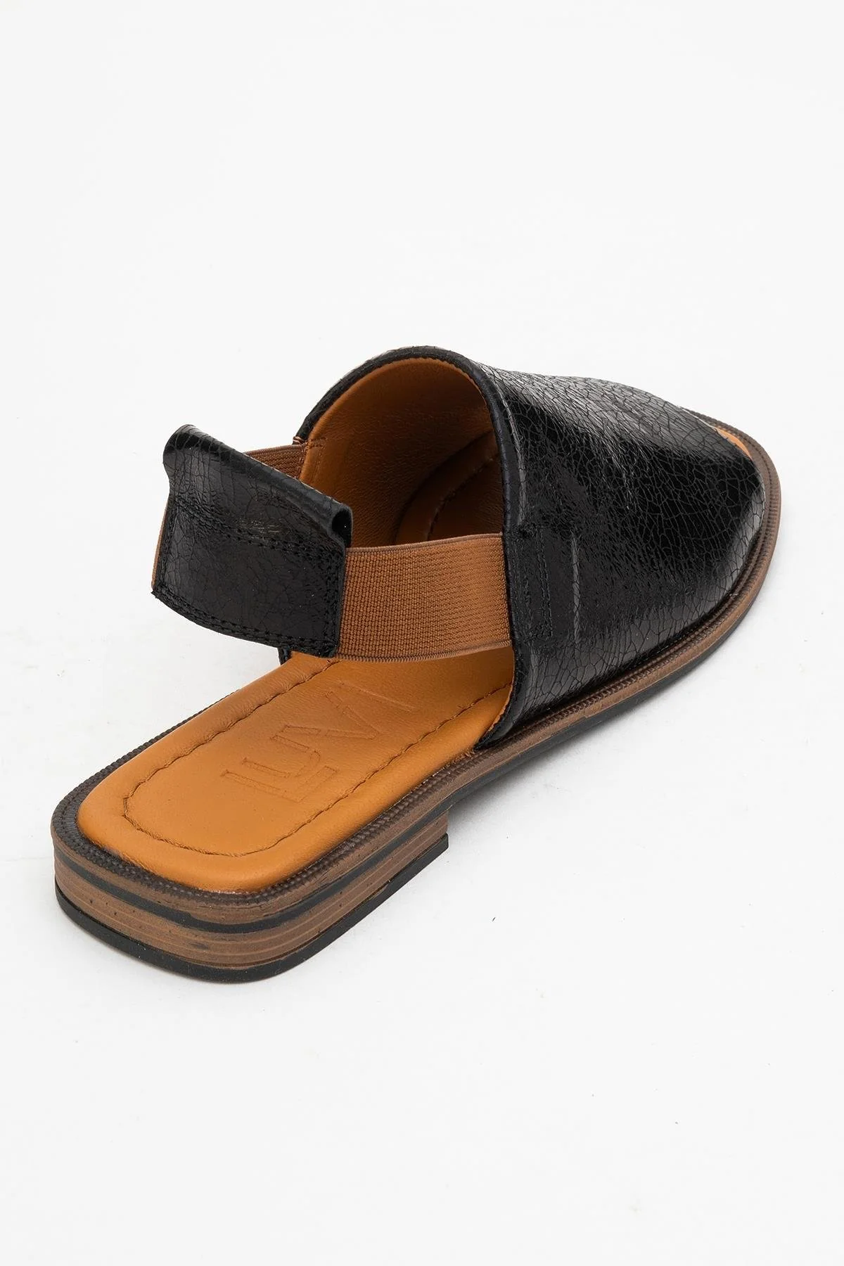 Fuela - Black Elastic Leather Sandals (Women) - Image 5