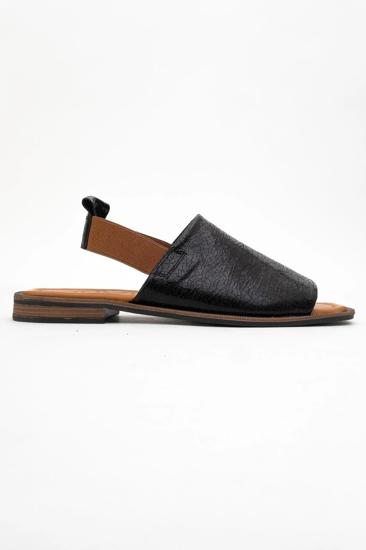 Fuela - Black Elastic Leather Sandals (Women) - Image 6