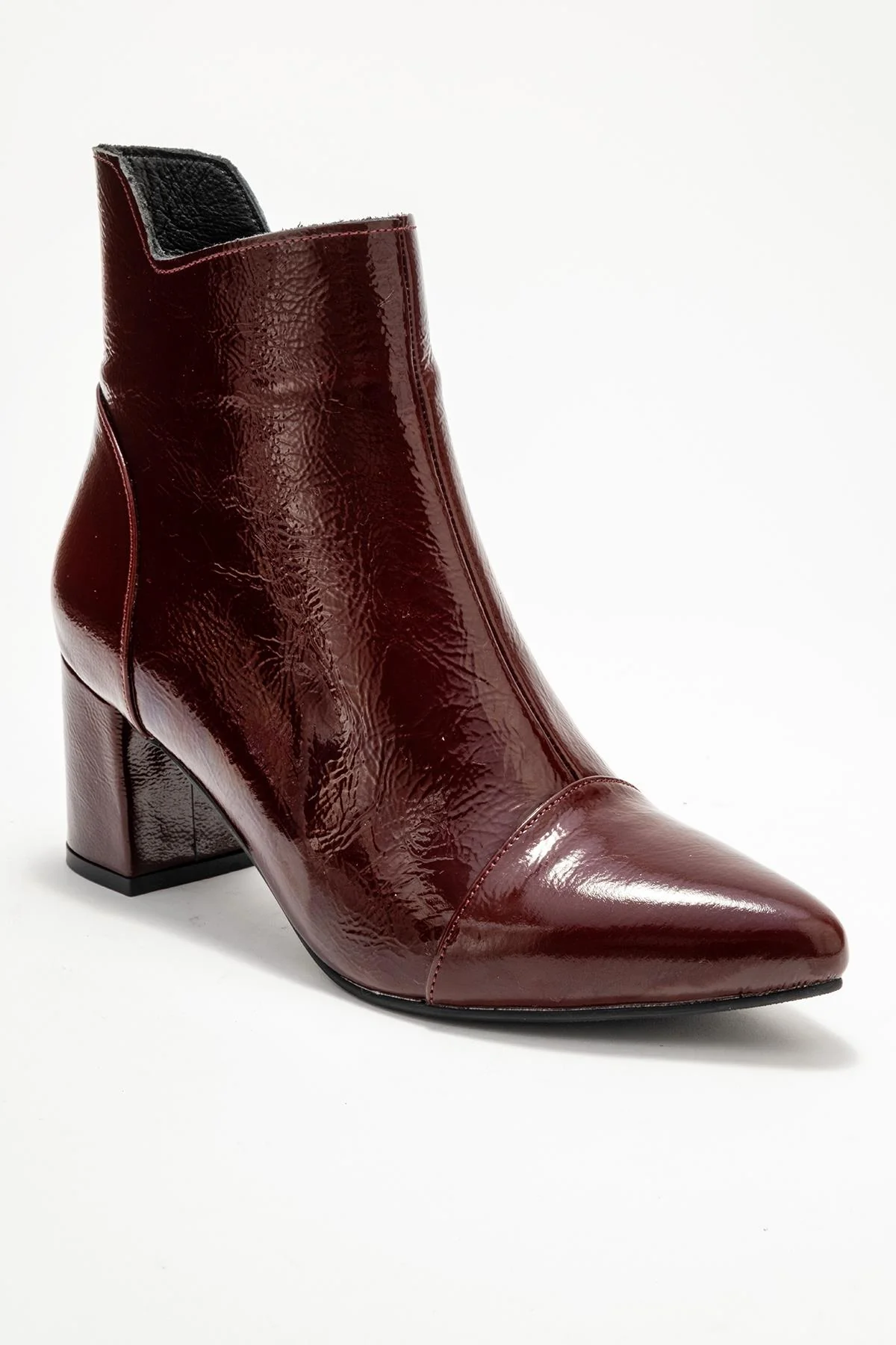 Gael - Burgundy Patent Genuine Leather Block Heel Boot (Women) - Image 3