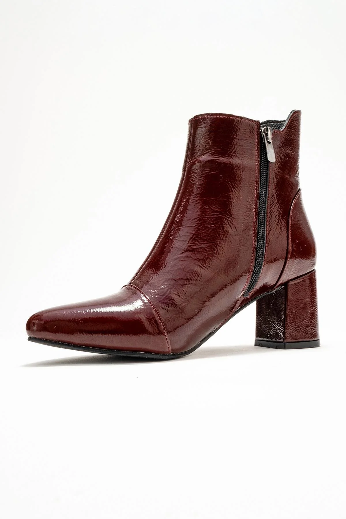 Gael - Burgundy Patent Genuine Leather Block Heel Boot (Women) - Image 4