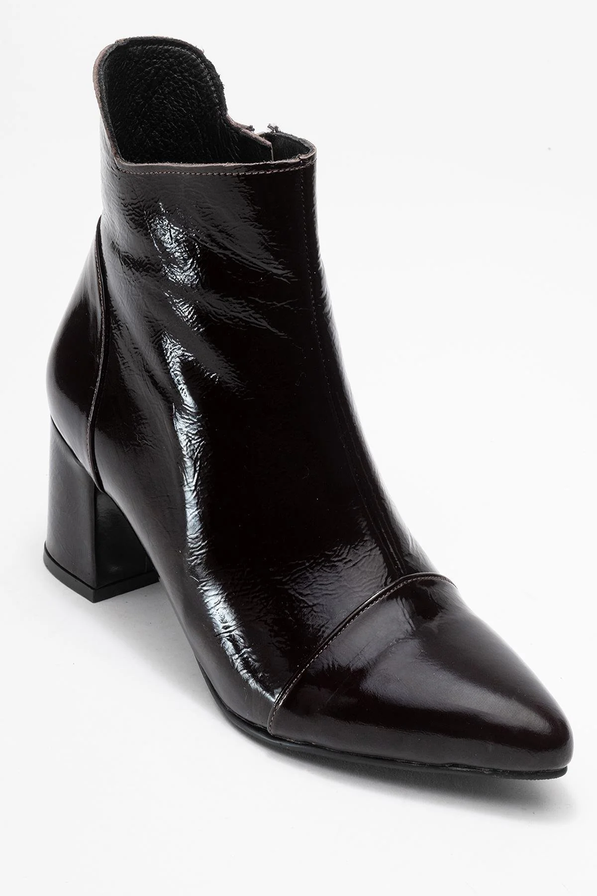 Gael - Dark Brown Patent Genuine Leather Block Heel Ankle Boot (Women) - Image 3