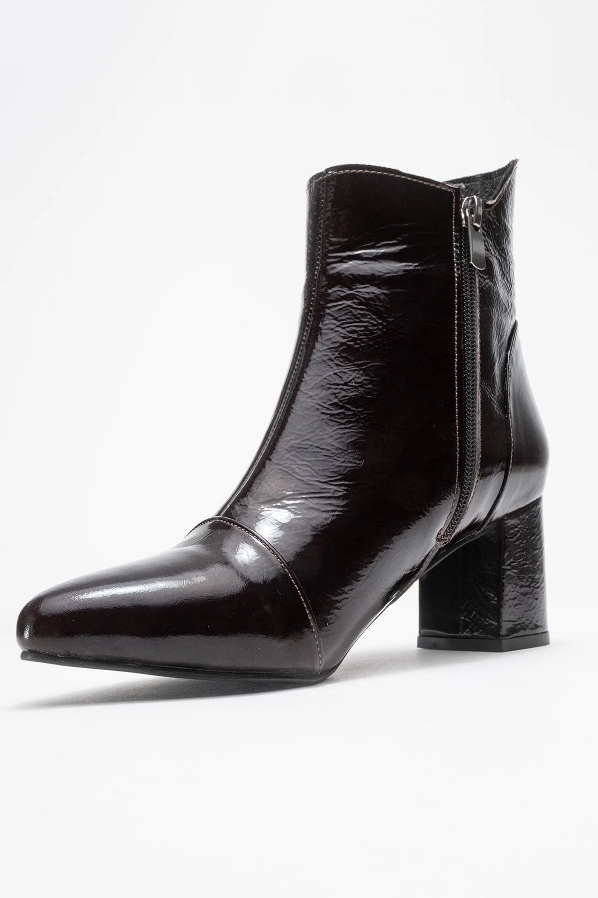 Gael - Dark Brown Patent Genuine Leather Block Heel Ankle Boot (Women) - Image 4