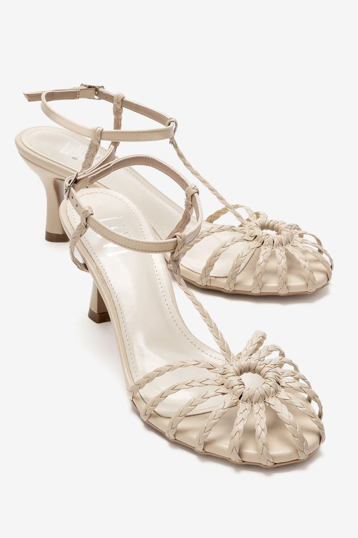 Gerald - Beige Genuine Leather Woven Strap Stiletto Pump (Women)