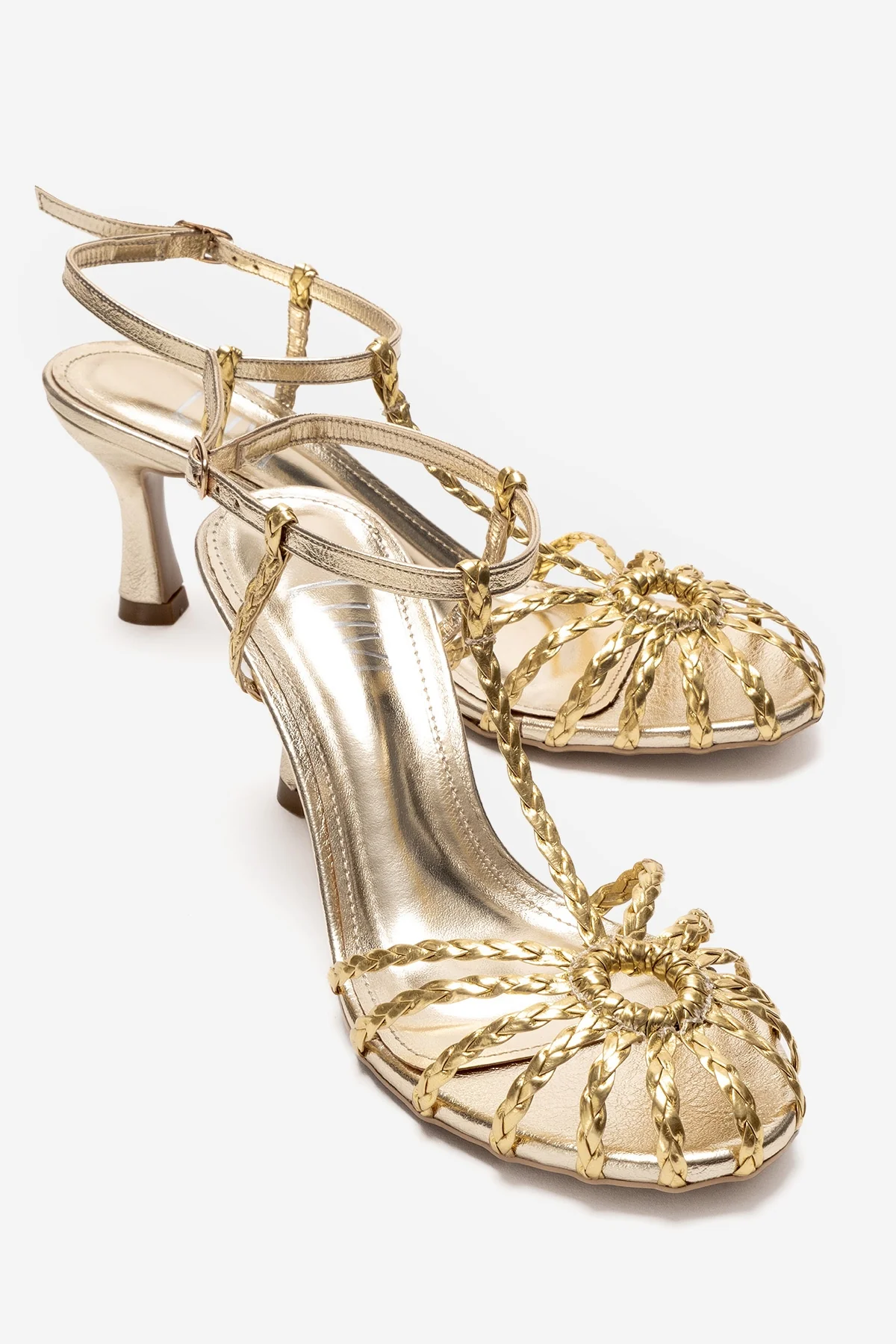 Gerald - Gold Genuine Leather Woven Strap Stiletto Pump (Women)